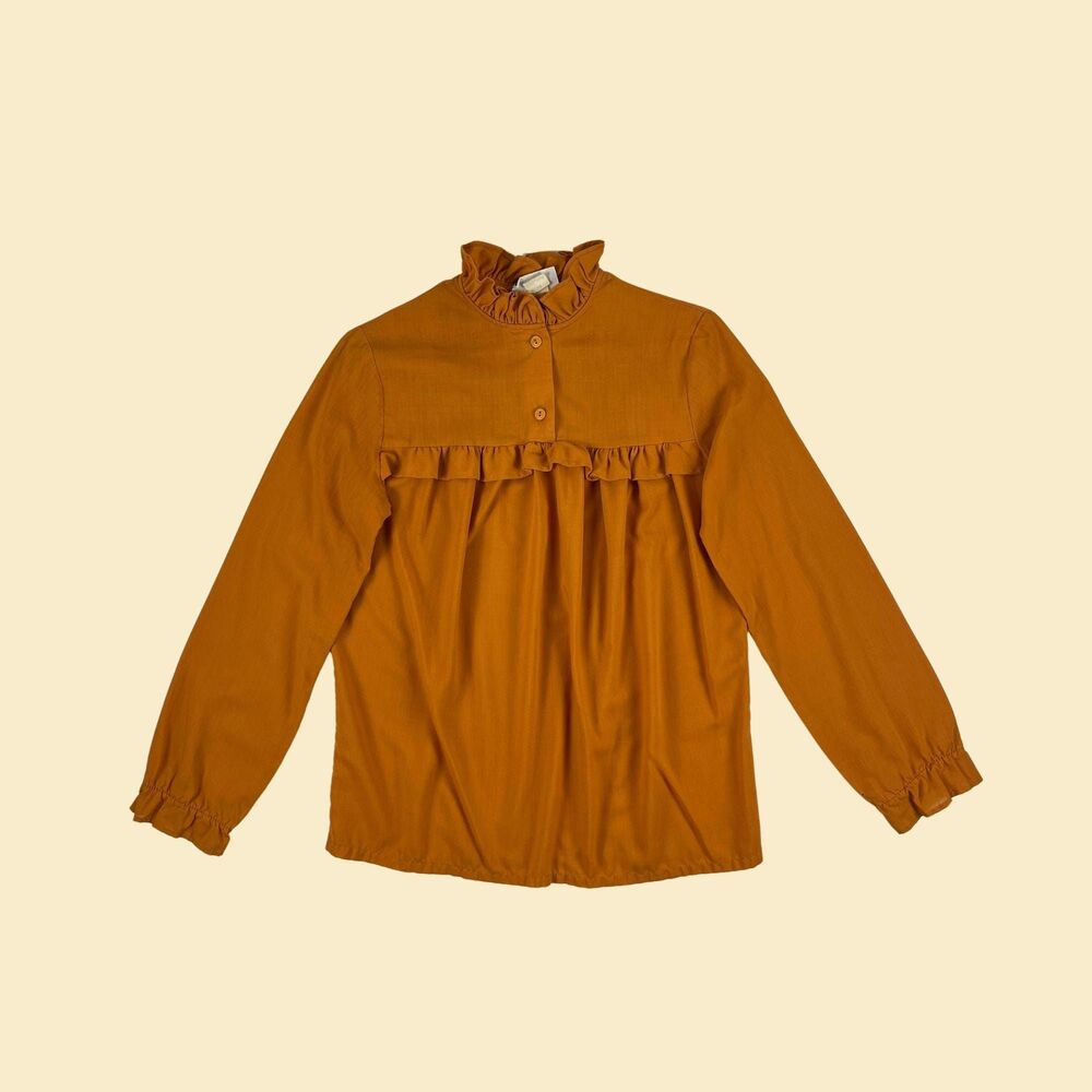 1970s orange ruffle blouse by Avon Fashions, vtg 7/8 long sleeve western-style